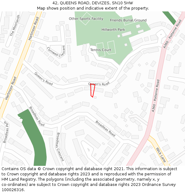 42, QUEENS ROAD, DEVIZES, SN10 5HW: Location map and indicative extent of plot