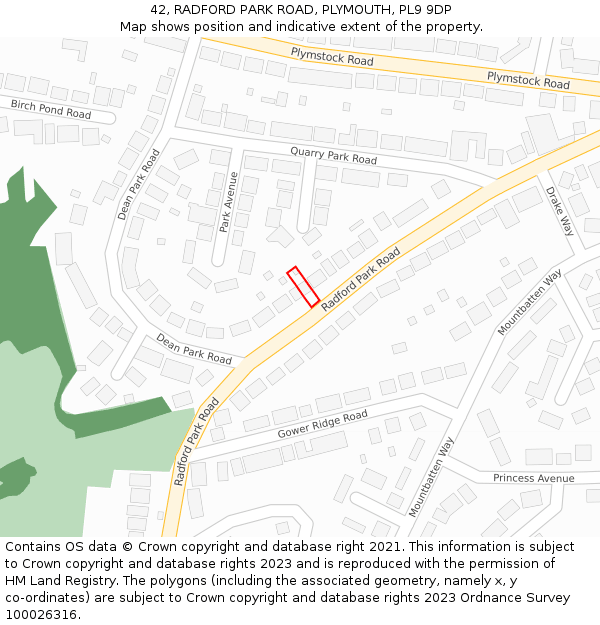 42, RADFORD PARK ROAD, PLYMOUTH, PL9 9DP: Location map and indicative extent of plot