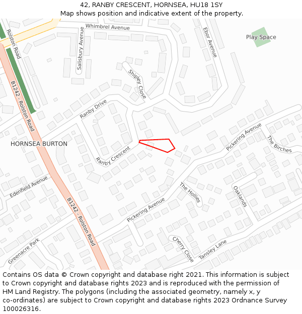 42, RANBY CRESCENT, HORNSEA, HU18 1SY: Location map and indicative extent of plot