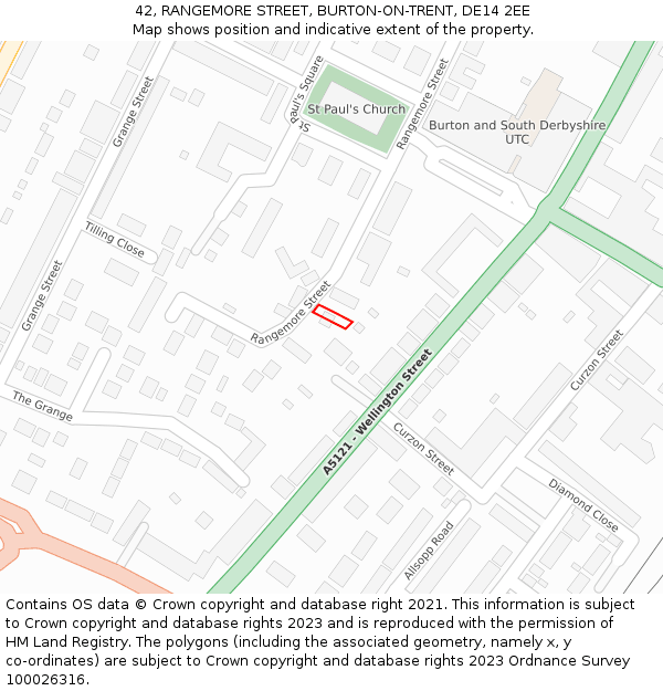 42, RANGEMORE STREET, BURTON-ON-TRENT, DE14 2EE: Location map and indicative extent of plot