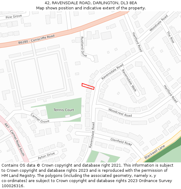 42, RAVENSDALE ROAD, DARLINGTON, DL3 8EA: Location map and indicative extent of plot