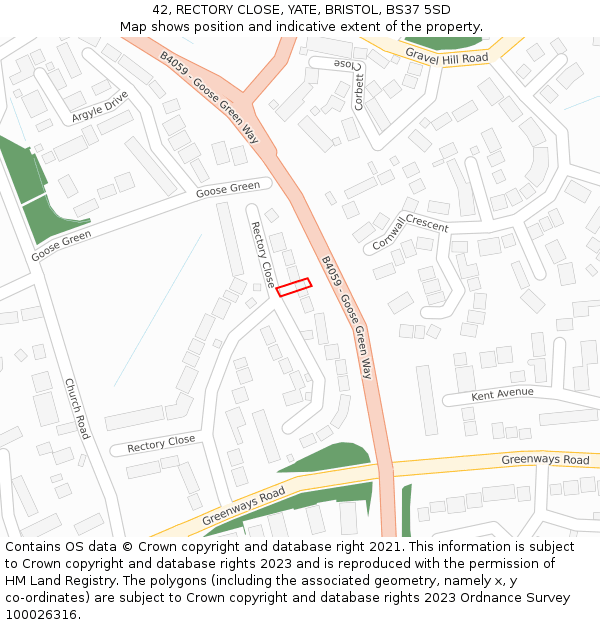 42, RECTORY CLOSE, YATE, BRISTOL, BS37 5SD: Location map and indicative extent of plot