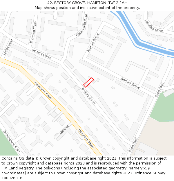 42, RECTORY GROVE, HAMPTON, TW12 1AH: Location map and indicative extent of plot