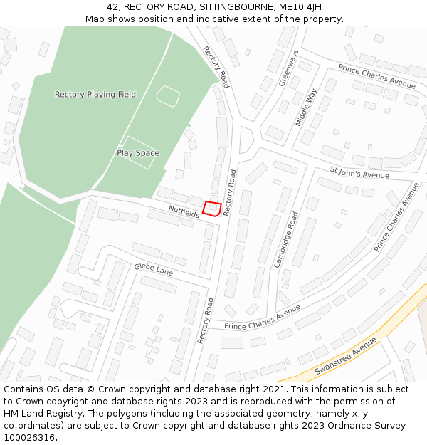 42, RECTORY ROAD, SITTINGBOURNE, ME10 4JH: Location map and indicative extent of plot