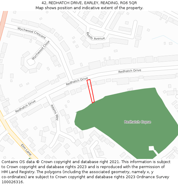 42, REDHATCH DRIVE, EARLEY, READING, RG6 5QR: Location map and indicative extent of plot