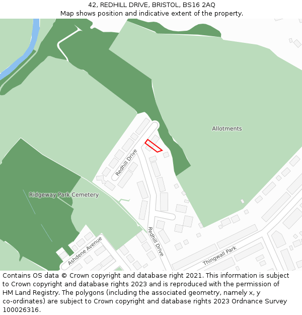 42, REDHILL DRIVE, BRISTOL, BS16 2AQ: Location map and indicative extent of plot