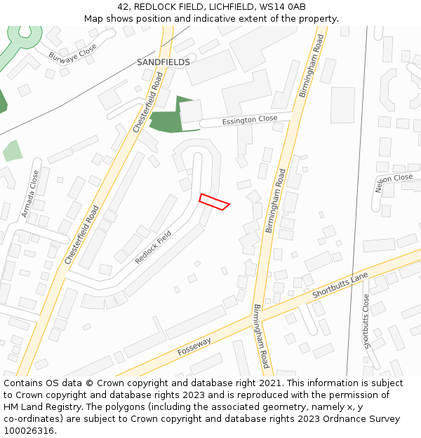 42, REDLOCK FIELD, LICHFIELD, WS14 0AB: Location map and indicative extent of plot