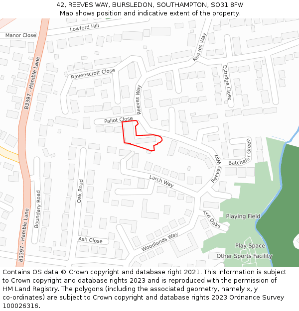 42, REEVES WAY, BURSLEDON, SOUTHAMPTON, SO31 8FW: Location map and indicative extent of plot