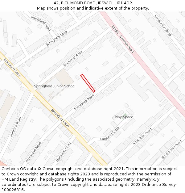 42, RICHMOND ROAD, IPSWICH, IP1 4DP: Location map and indicative extent of plot