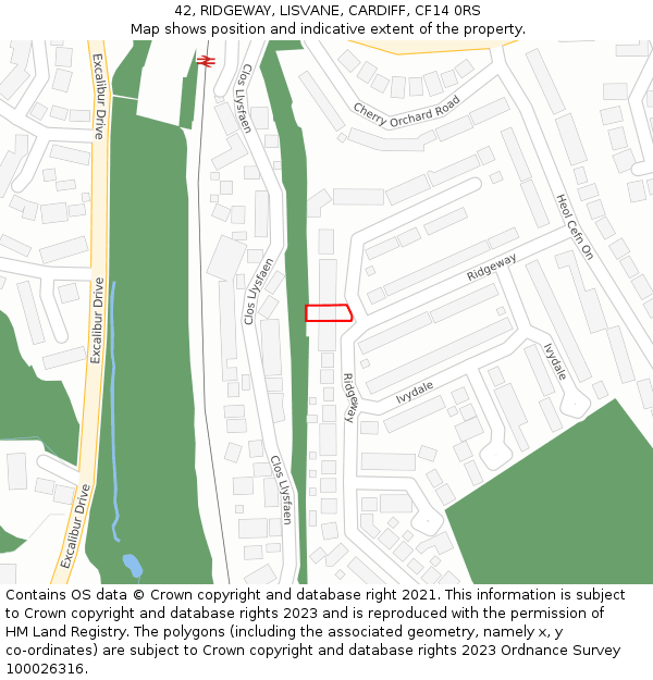 42, RIDGEWAY, LISVANE, CARDIFF, CF14 0RS: Location map and indicative extent of plot