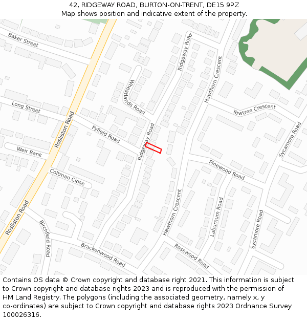 42, RIDGEWAY ROAD, BURTON-ON-TRENT, DE15 9PZ: Location map and indicative extent of plot