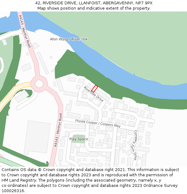 42, RIVERSIDE DRIVE, LLANFOIST, ABERGAVENNY, NP7 9PX: Location map and indicative extent of plot