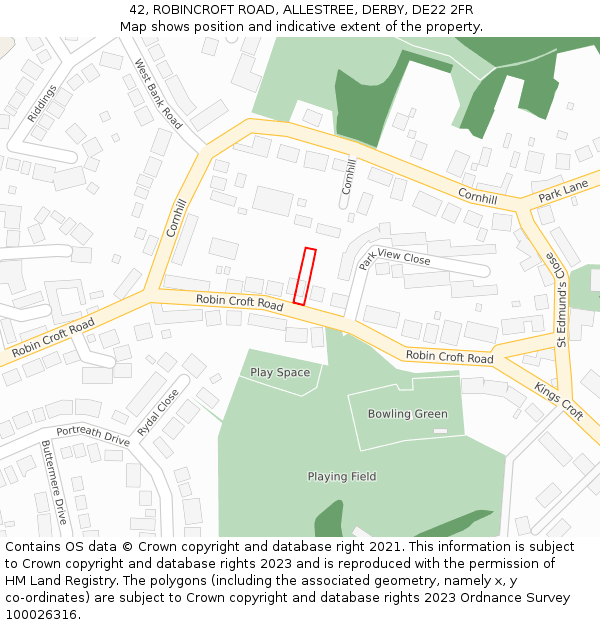 42, ROBINCROFT ROAD, ALLESTREE, DERBY, DE22 2FR: Location map and indicative extent of plot