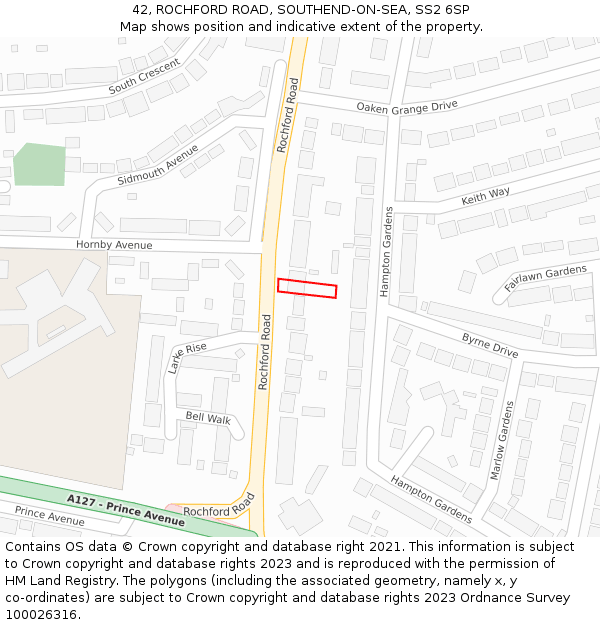 42, ROCHFORD ROAD, SOUTHEND-ON-SEA, SS2 6SP: Location map and indicative extent of plot