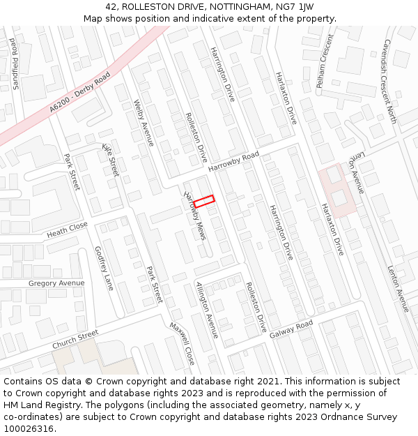 42, ROLLESTON DRIVE, NOTTINGHAM, NG7 1JW: Location map and indicative extent of plot
