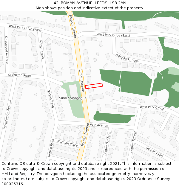 42, ROMAN AVENUE, LEEDS, LS8 2AN: Location map and indicative extent of plot