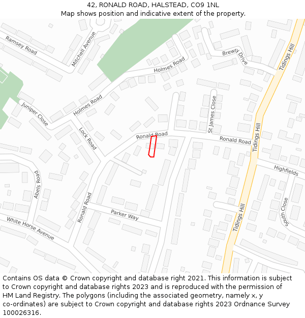 42, RONALD ROAD, HALSTEAD, CO9 1NL: Location map and indicative extent of plot