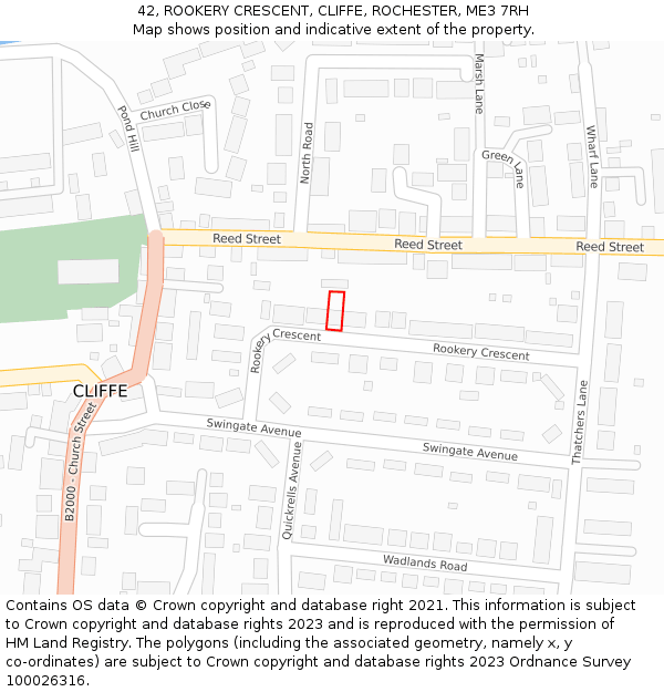 42, ROOKERY CRESCENT, CLIFFE, ROCHESTER, ME3 7RH: Location map and indicative extent of plot