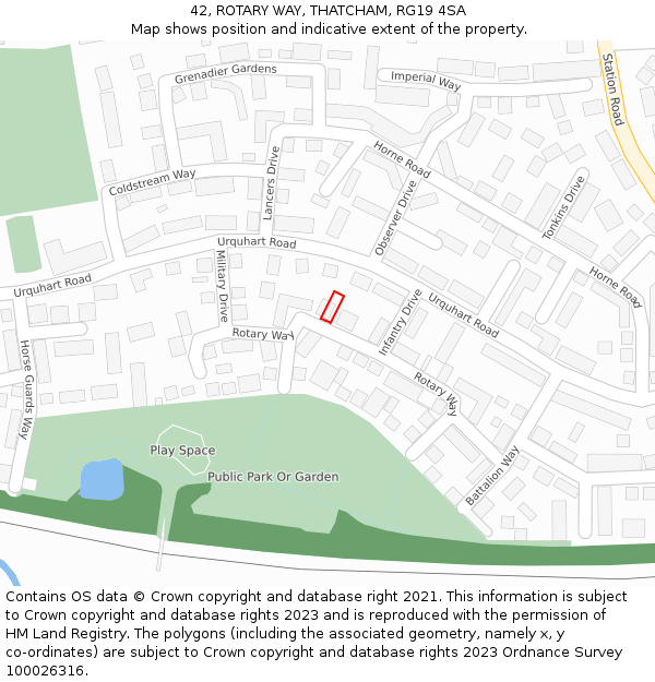 42, ROTARY WAY, THATCHAM, RG19 4SA: Location map and indicative extent of plot