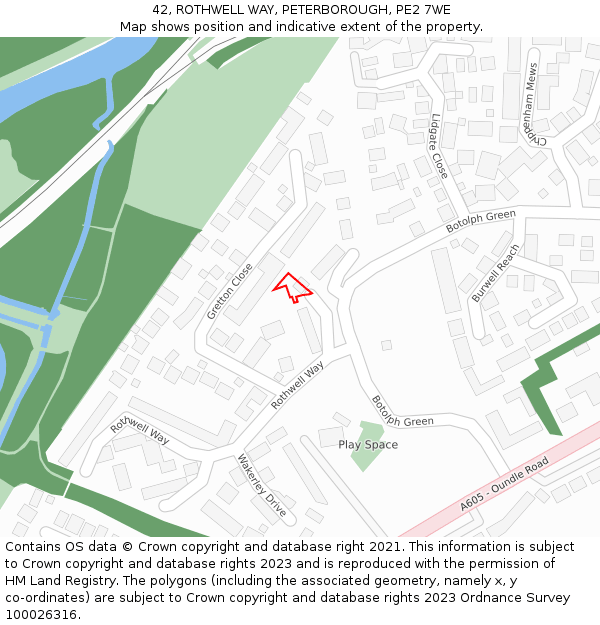 42, ROTHWELL WAY, PETERBOROUGH, PE2 7WE: Location map and indicative extent of plot