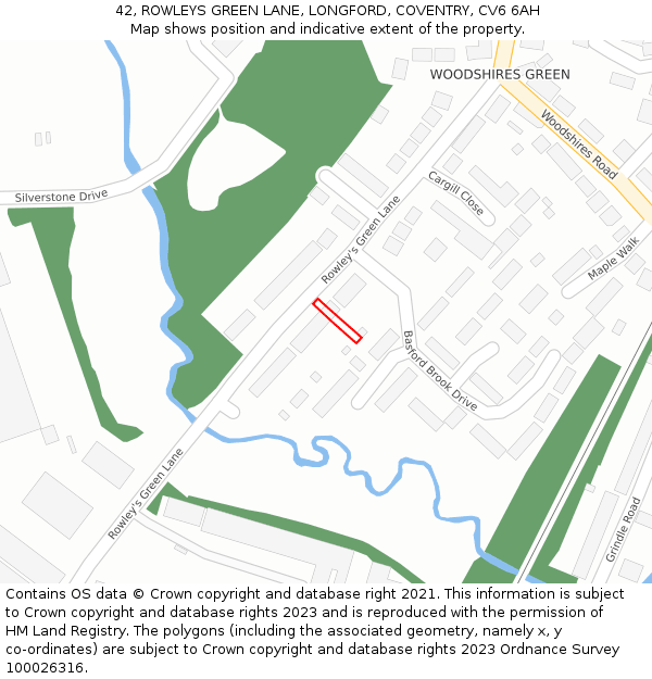 42, ROWLEYS GREEN LANE, LONGFORD, COVENTRY, CV6 6AH: Location map and indicative extent of plot