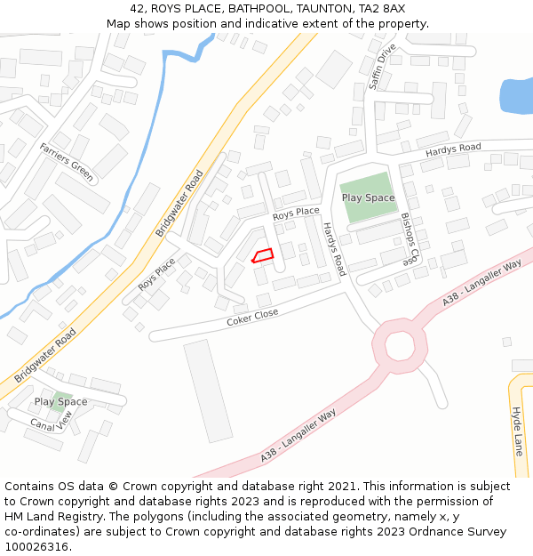 42, ROYS PLACE, BATHPOOL, TAUNTON, TA2 8AX: Location map and indicative extent of plot