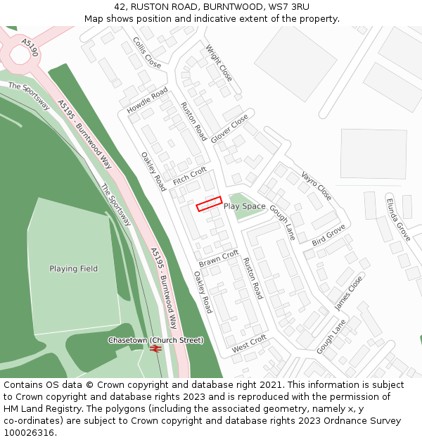 42, RUSTON ROAD, BURNTWOOD, WS7 3RU: Location map and indicative extent of plot