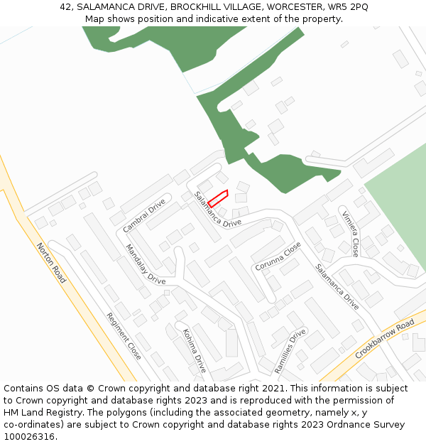 42, SALAMANCA DRIVE, BROCKHILL VILLAGE, WORCESTER, WR5 2PQ: Location map and indicative extent of plot