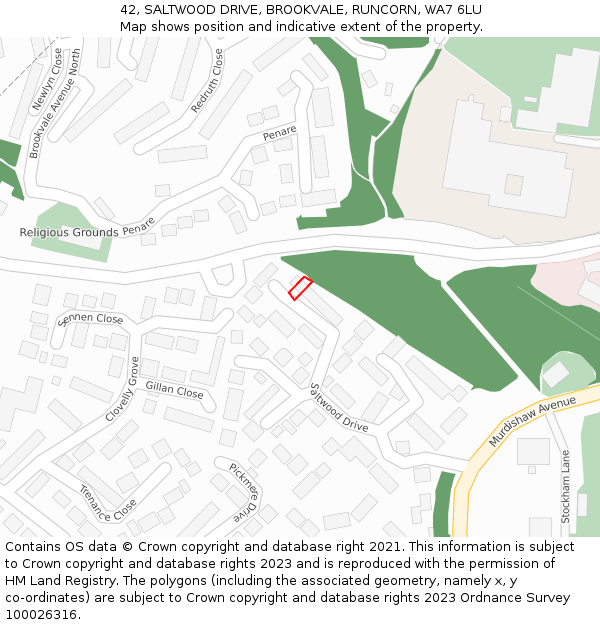 42, SALTWOOD DRIVE, BROOKVALE, RUNCORN, WA7 6LU: Location map and indicative extent of plot