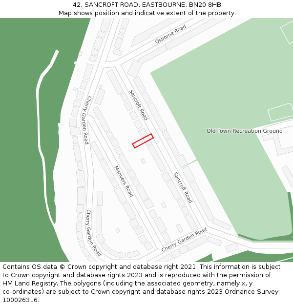 42, SANCROFT ROAD, EASTBOURNE, BN20 8HB: Location map and indicative extent of plot