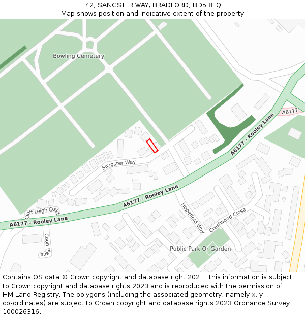 42, SANGSTER WAY, BRADFORD, BD5 8LQ: Location map and indicative extent of plot