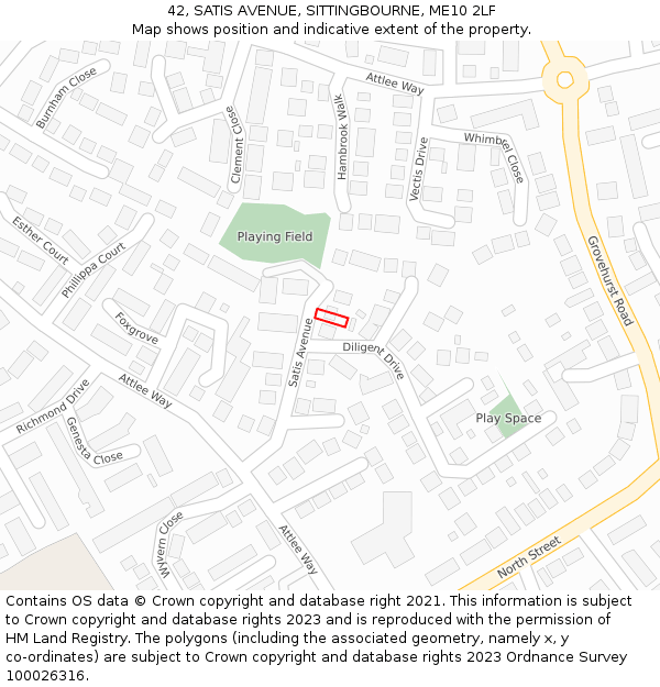 42, SATIS AVENUE, SITTINGBOURNE, ME10 2LF: Location map and indicative extent of plot