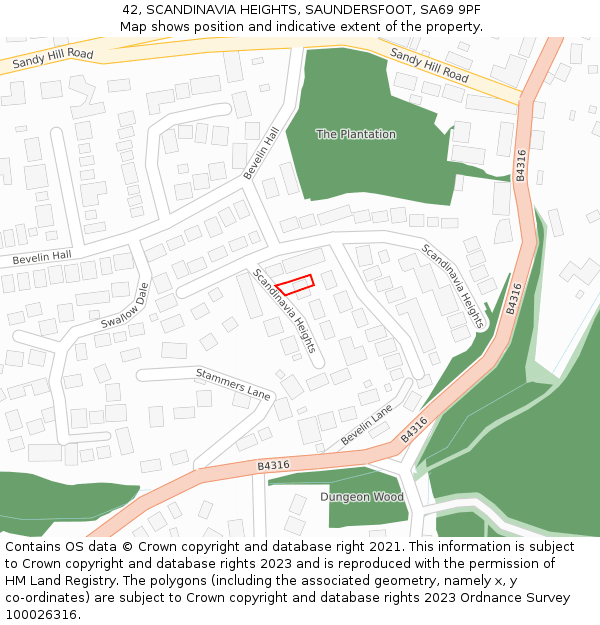 42, SCANDINAVIA HEIGHTS, SAUNDERSFOOT, SA69 9PF: Location map and indicative extent of plot