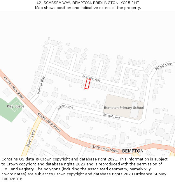 42, SCARSEA WAY, BEMPTON, BRIDLINGTON, YO15 1HT: Location map and indicative extent of plot