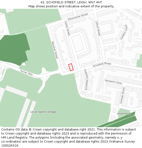 42, SCHOFIELD STREET, LEIGH, WN7 4HT: Location map and indicative extent of plot