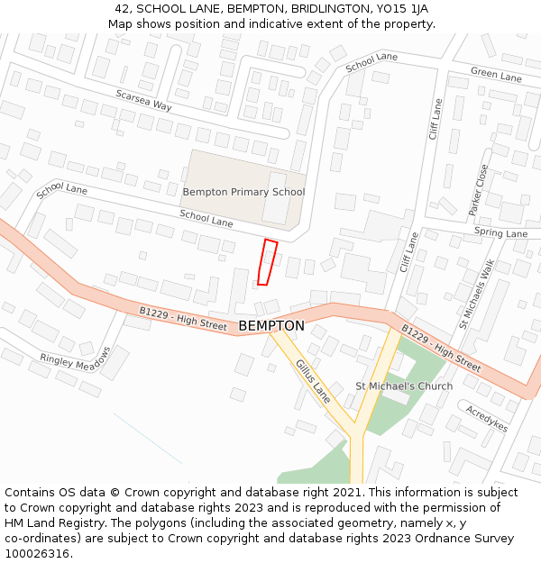 42, SCHOOL LANE, BEMPTON, BRIDLINGTON, YO15 1JA: Location map and indicative extent of plot