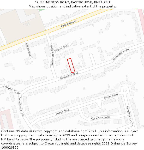 42, SELMESTON ROAD, EASTBOURNE, BN21 2SU: Location map and indicative extent of plot