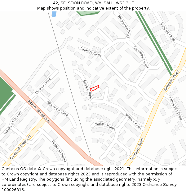 42, SELSDON ROAD, WALSALL, WS3 3UE: Location map and indicative extent of plot