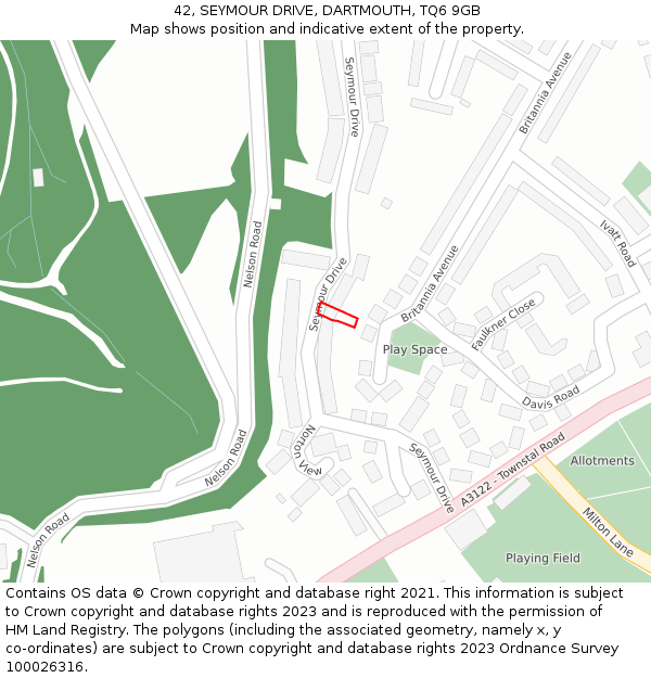 42, SEYMOUR DRIVE, DARTMOUTH, TQ6 9GB: Location map and indicative extent of plot