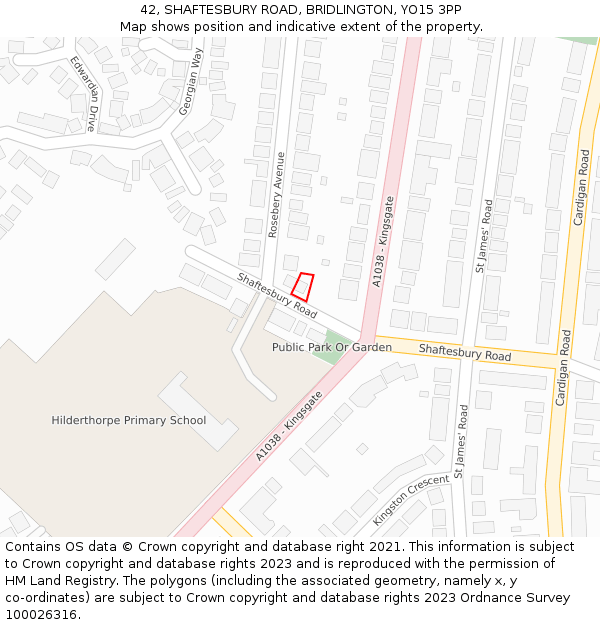 42, SHAFTESBURY ROAD, BRIDLINGTON, YO15 3PP: Location map and indicative extent of plot