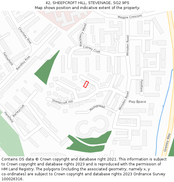 42, SHEEPCROFT HILL, STEVENAGE, SG2 9PS: Location map and indicative extent of plot