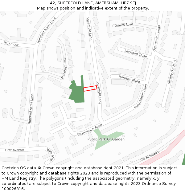 42, SHEEPFOLD LANE, AMERSHAM, HP7 9EJ: Location map and indicative extent of plot