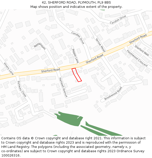 42, SHERFORD ROAD, PLYMOUTH, PL9 8BS: Location map and indicative extent of plot