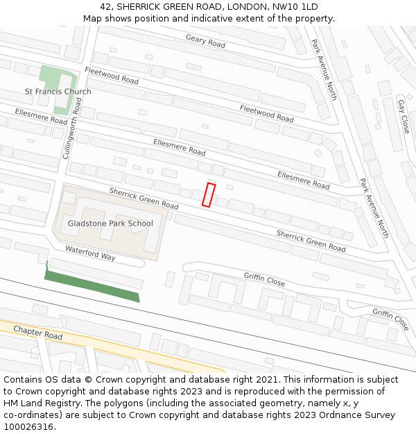 42, SHERRICK GREEN ROAD, LONDON, NW10 1LD: Location map and indicative extent of plot