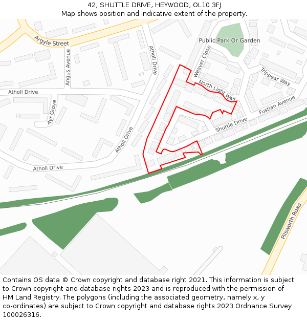 42, SHUTTLE DRIVE, HEYWOOD, OL10 3FJ: Location map and indicative extent of plot