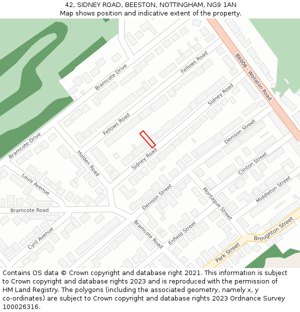 42, SIDNEY ROAD, BEESTON, NOTTINGHAM, NG9 1AN: Location map and indicative extent of plot