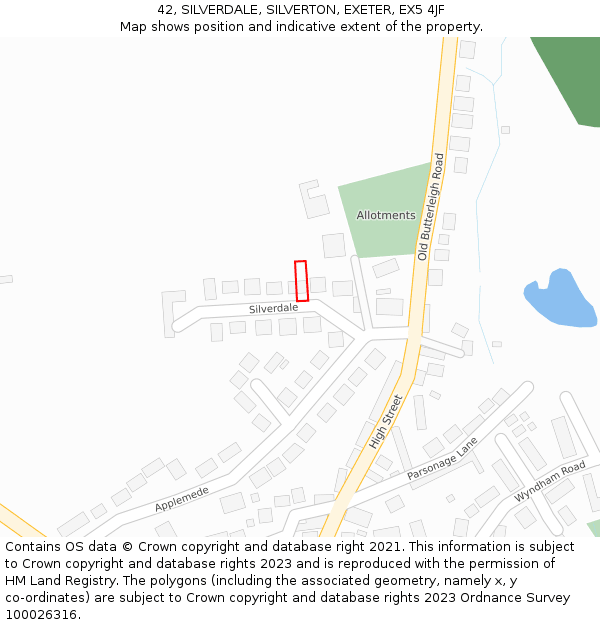 42, SILVERDALE, SILVERTON, EXETER, EX5 4JF: Location map and indicative extent of plot