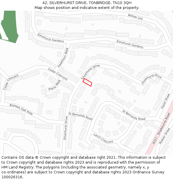 42, SILVERHURST DRIVE, TONBRIDGE, TN10 3QH: Location map and indicative extent of plot