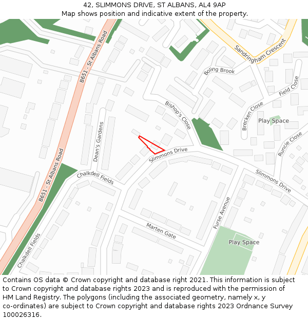 42, SLIMMONS DRIVE, ST ALBANS, AL4 9AP: Location map and indicative extent of plot