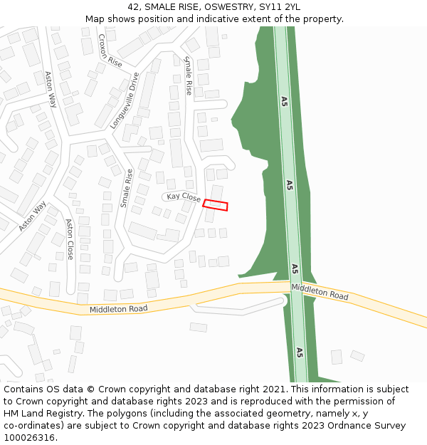 42, SMALE RISE, OSWESTRY, SY11 2YL: Location map and indicative extent of plot
